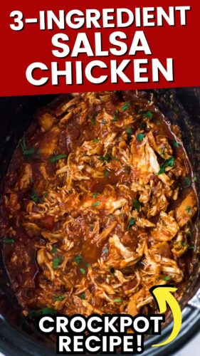 3-ingredient salsa chicken; crockpot recipe.