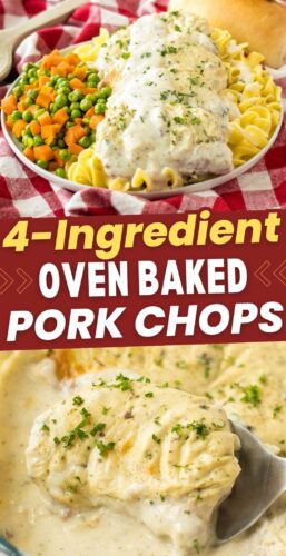 4 Ingredient oven baked pork chops pin for pinterest saving.