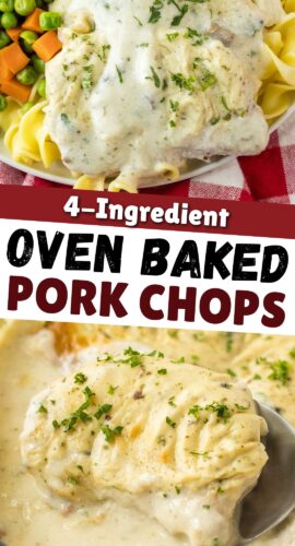 4-ingredient oven baked pork chops pin collage image.