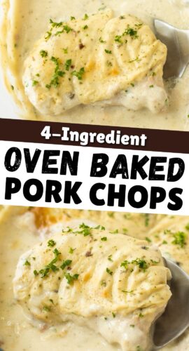 4 Ingredient oven baked pork chops pinterest graphic.