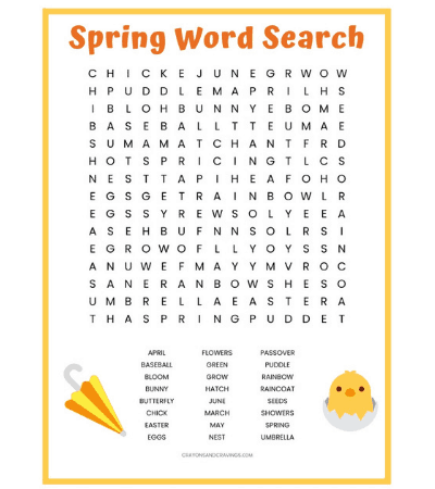 Free Spring Word Search Worksheet Printable